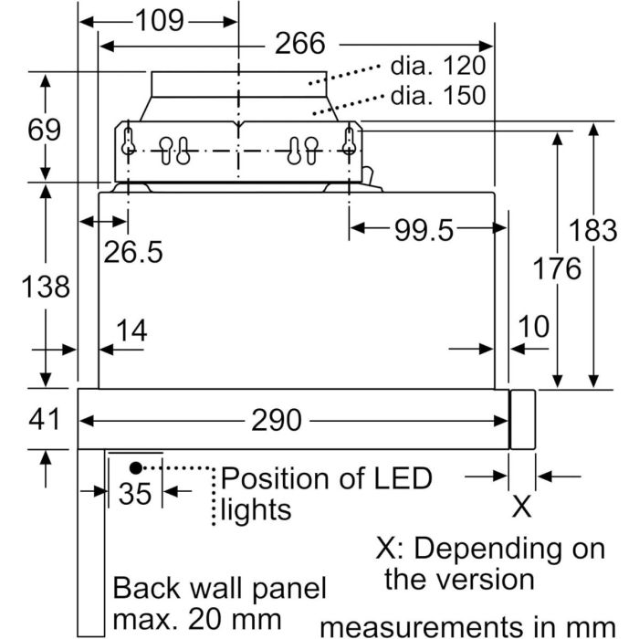 Bosch DFM063W56B 60cm wide, Logo Design Handle, 3 speed , Rocker Switch Control, LED Lights. Optiona