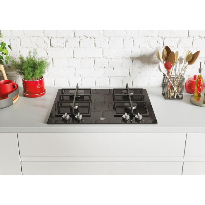 Hoover HVG6K3B 60cm Black Gas Hob with 4 Burners