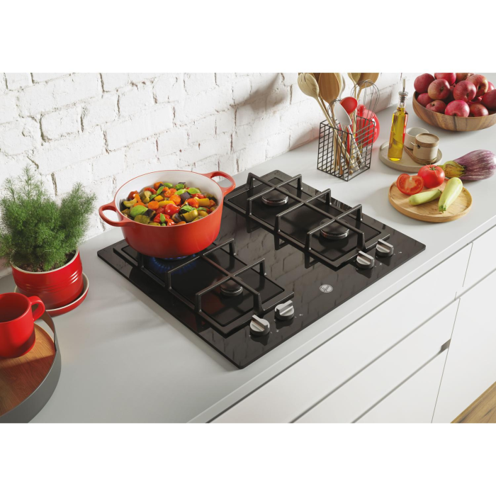 Hoover HVG6K3B 60cm Black Gas Hob with 4 Burners