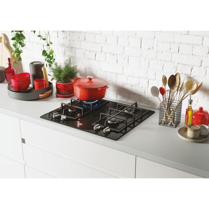 Hoover HVG6K3B 60cm Black Gas Hob with 4 Burners