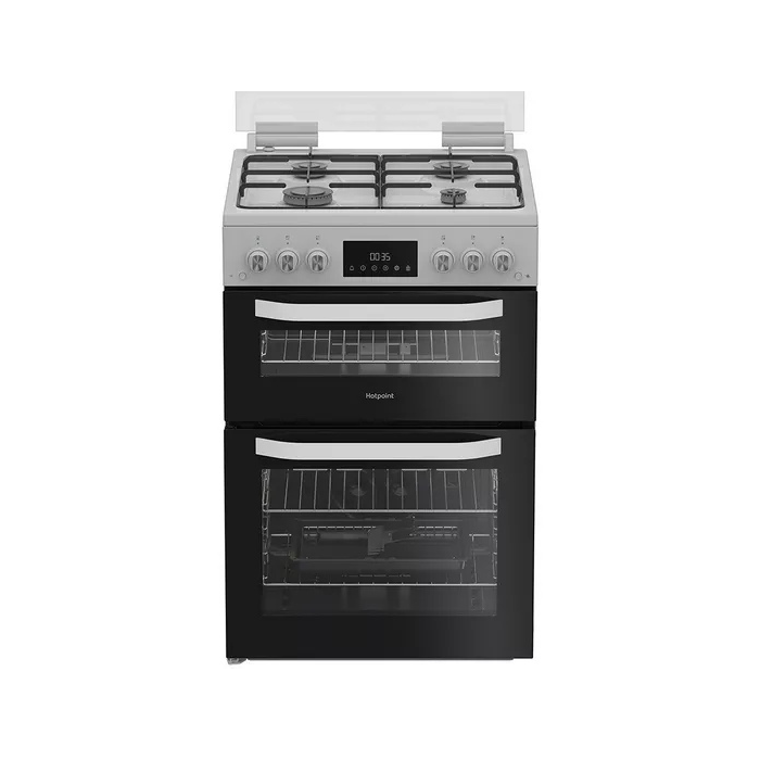 Hotpoint HDG6GDCW 60cm Double Gas Cooker with Glass Lid