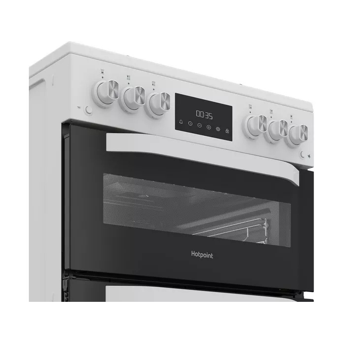 Hotpoint HDG6GDCW 60cm Double Gas Cooker with Glass Lid