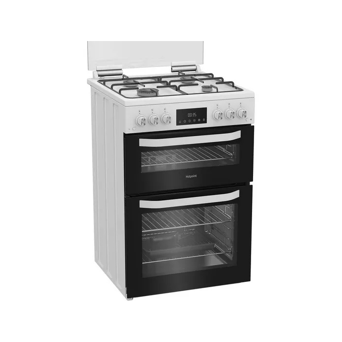Hotpoint HDG6GDCW 60cm Double Gas Cooker with Glass Lid