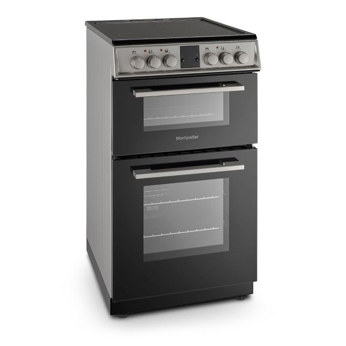 Montpellier MDOC50FS 5cm Double Oven Electric Cooker with Ceramic Hob - Silver