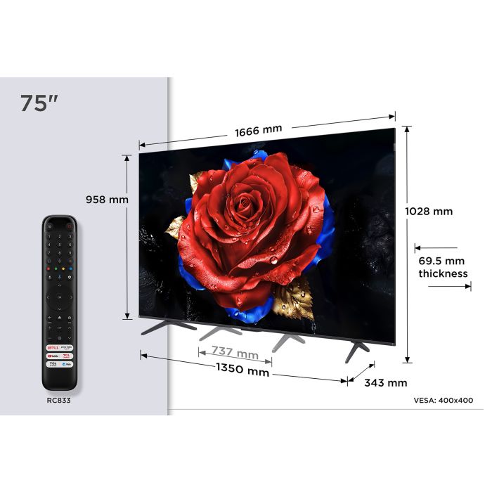 TCL 75T8C-UK 75inch 4K QLED HDR Ultra HD Google TV