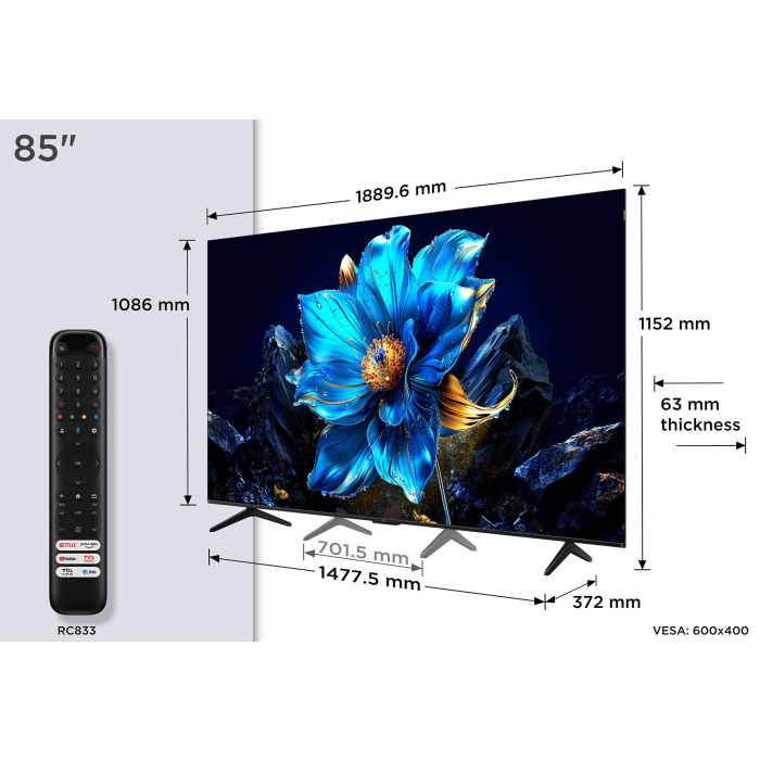 TCL 85P7K-UK 85inch QLED Direct LED HDR Google TV